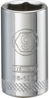 DeWALT DWMT86106OSP Hand Socket, 9 mm Socket, 1/4 in Drive, 6-Point, Vanadium Steel, Polished Chrome